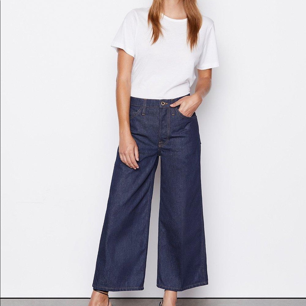FRAME Le Italien High Rise Cropped Wide Leg Blue Jeans